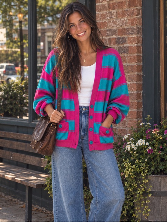 Peter Popovitch Sweaters - Vintage Peter Popovitch Chunky Striped Cardigan
